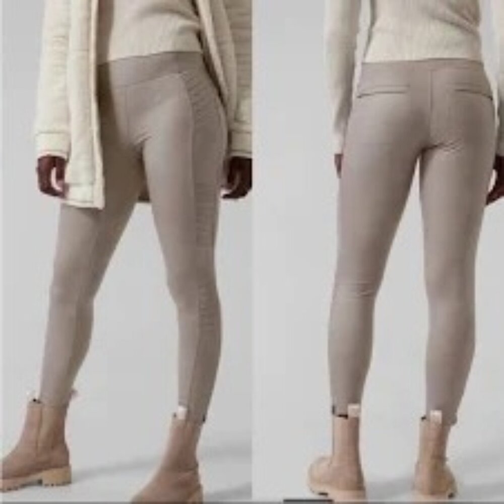 Athleta Delancey Gleam moto tight gray metallic zip ankle athleisure medium